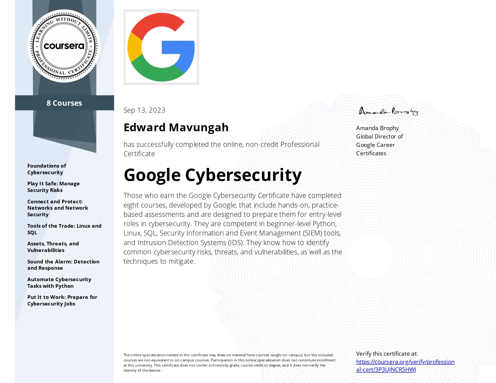 Google CyberSecurity Certificate